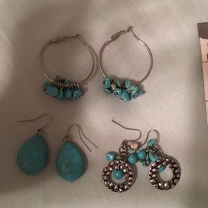 Set of three turquoise earrings